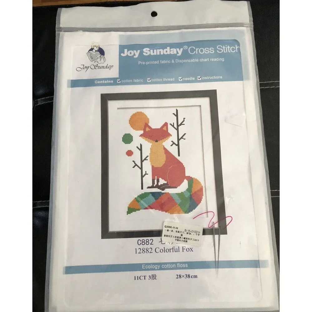 Joy Sunday Cross Stitch Kit #12882 Colorful Fox 14Ct Cotton Fabric & Thread New